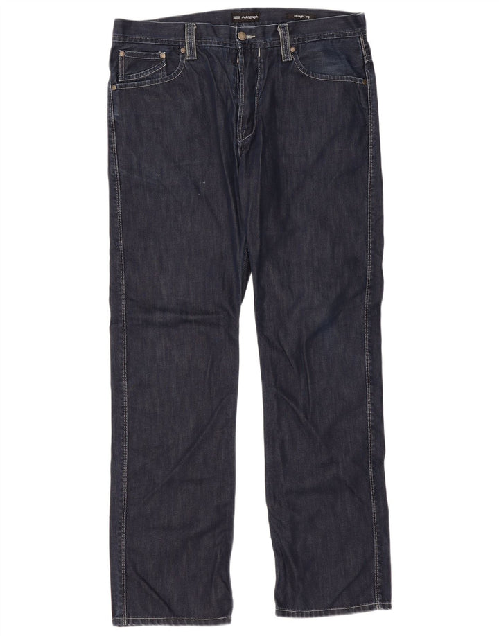 Marks & Spencer Mens Autograph Straight Jeans W36 L33 Navy Blue Cotton