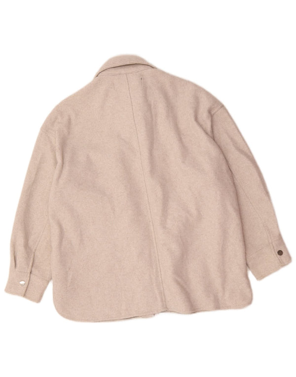 Zara Womens Shacket Jacket UK 14 Medium Beige Polyester