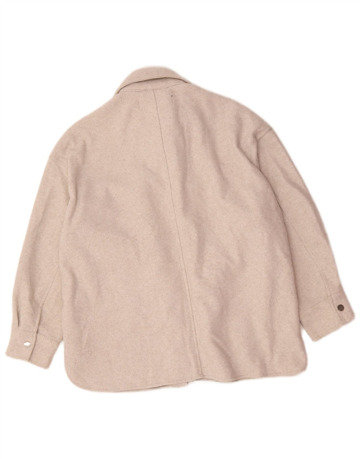 Zara Womens Shacket Jacket UK 14 Medium Beige Polyester