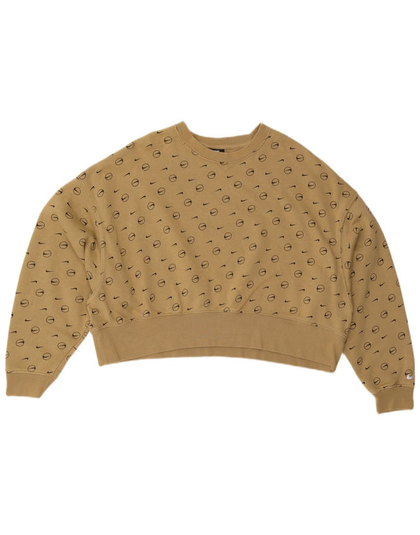 NIKE Womens Oversized Crop Graphic Sweatshirt Jumper UK 10 Small Khaki