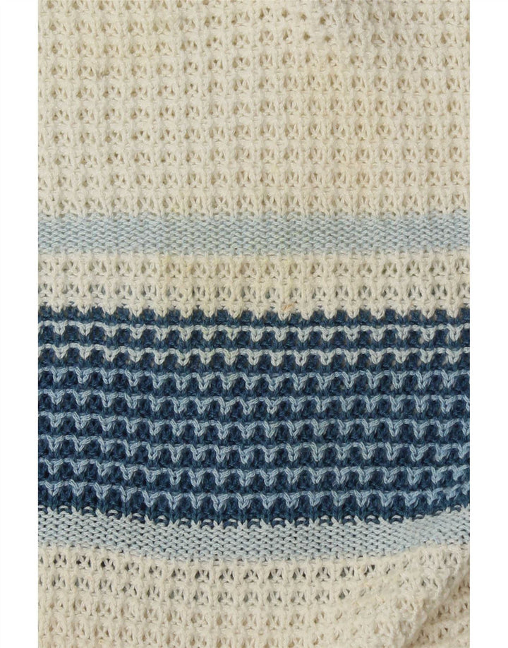 Vintage Mens V-Neck Jumper Sweater Large White Colourblock