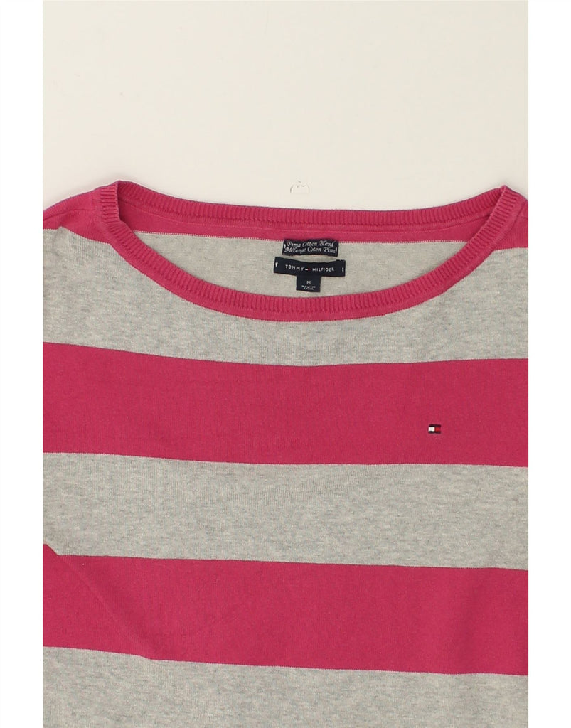 TOMMY HILFIGER Womens Boat Neck Jumper Sweater UK 12 Medium Pink Striped | Vintage Tommy Hilfiger | Thrift | Second-Hand Tommy Hilfiger | Used Clothing | Messina Hembry 