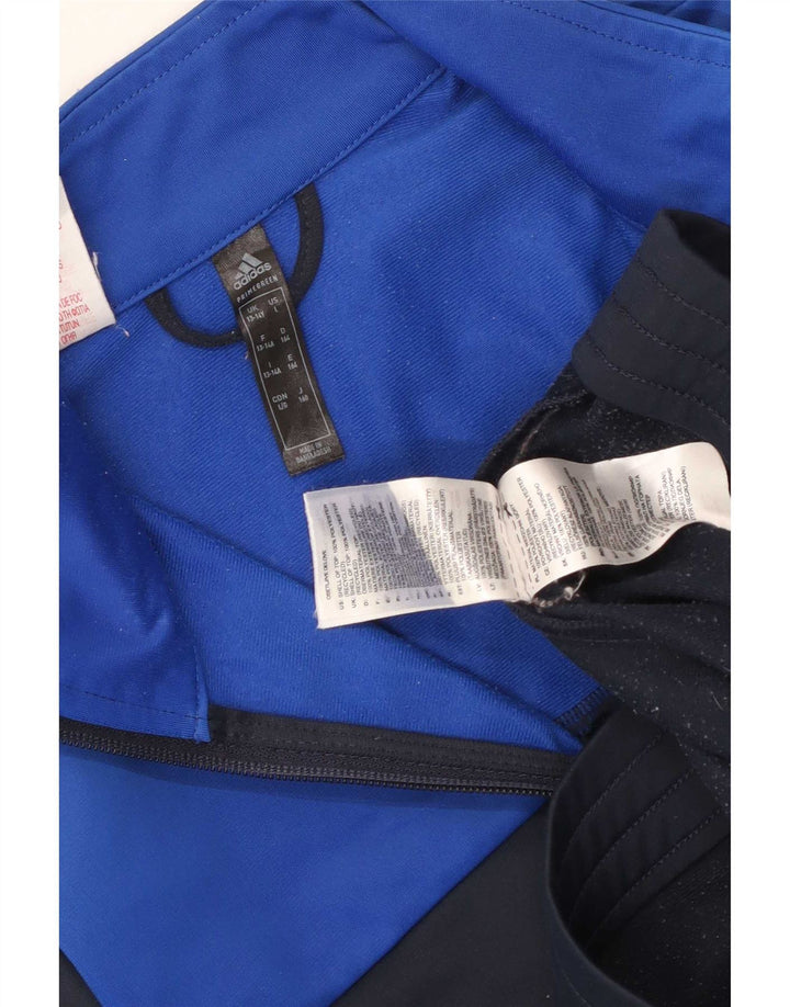 Adidas Boys Tracksuit Top Jacket 13-14 Years Blue Colourblock Polyester