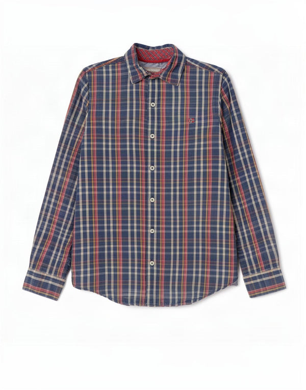 Napapijri Mens Geographic Slim Fit Shirt Medium Blue Check Cotton