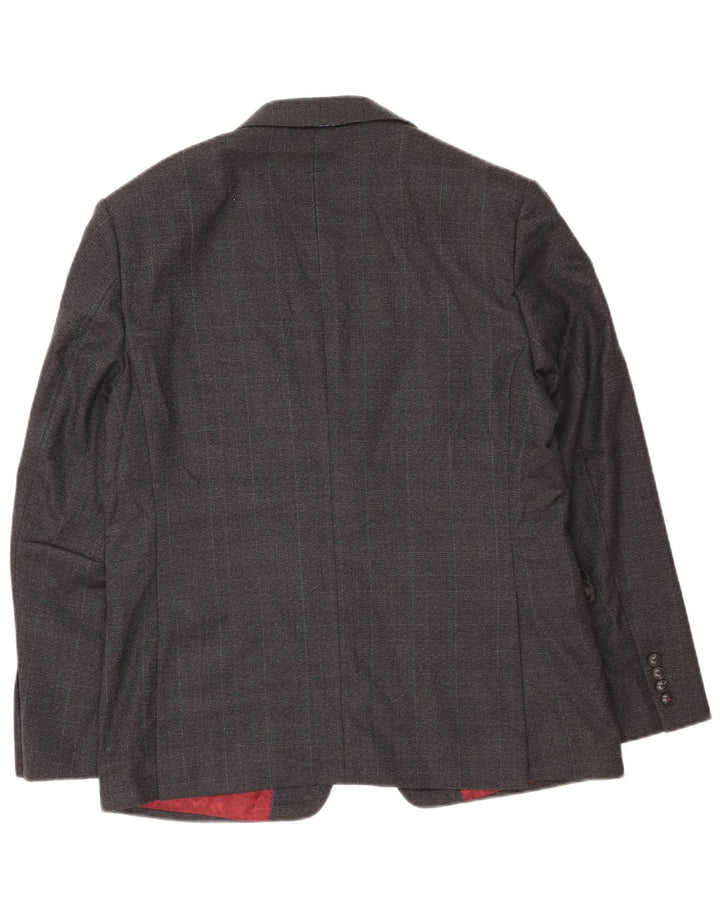 Marks & Spencer Mens 2 Button Blazer Jacket UK 40 Large Grey Check Wool