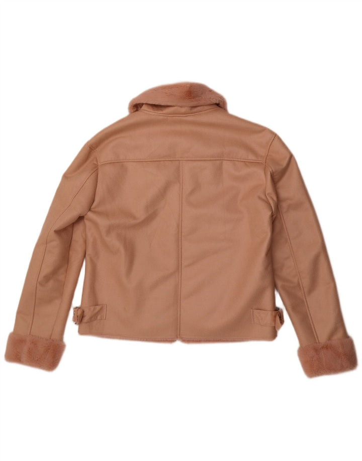 Guess Womens Faux Leather Sherpa Jacket UK 12 Medium  Pink Polyester