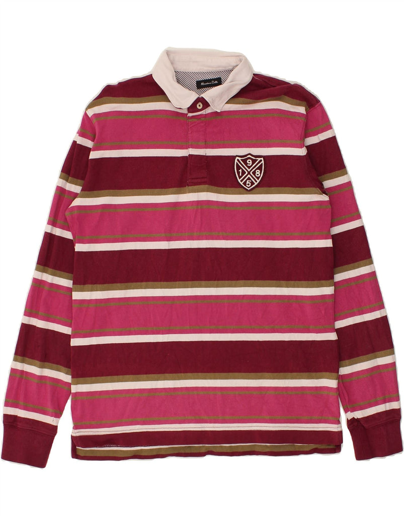 MASSIMO DUTTI Mens Long Sleeve Rugby Polo Shirt Medium Pink Striped | Vintage Massimo Dutti | Thrift | Second-Hand Massimo Dutti | Used Clothing | Messina Hembry 