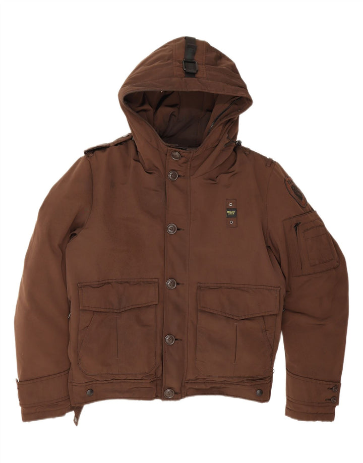 Blauer Mens Hooded Padded Jacket UK 40 Large Brown Polyamide