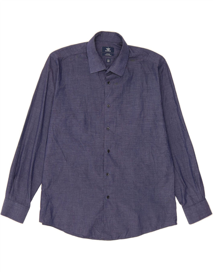 DOCKERS Mens Shirt Size 16 1/2 Large Navy Blue Cotton Vintage Dockers and Second-Hand Dockers from Messina Hembry 