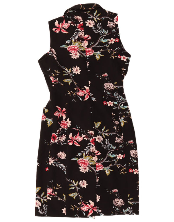 Calvin Klein Womens Sleeveless Wrap Sheath Dress US 6 Medium Black Floral