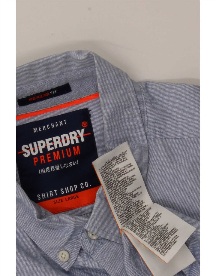 Superdry Mens Regular Fit Shirt Large Blue Pinstripe Cotton