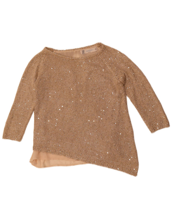 Zara Womens Asymmetric Boat Neck Jumper Sweater UK 14 Medium Beige Flecked