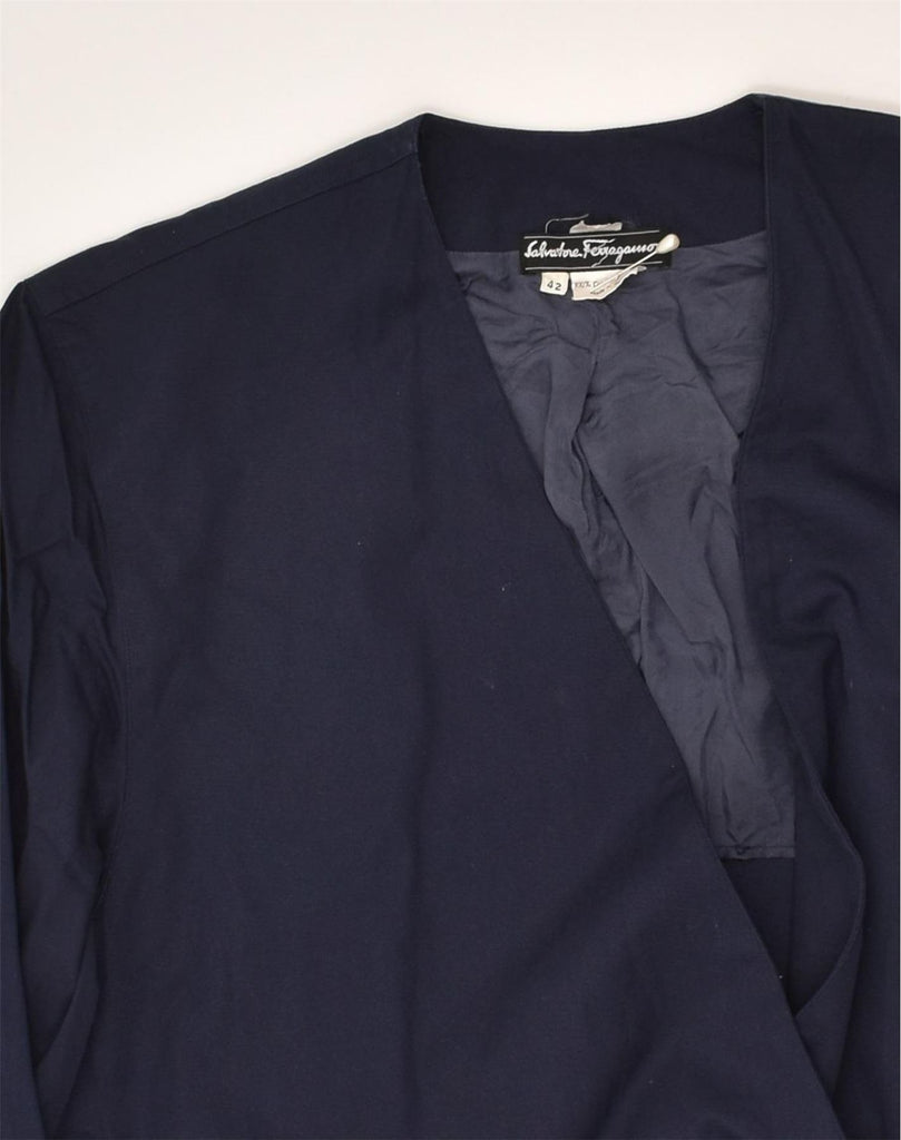 SALVATORE FERRAGAMO Womens Blazer Jacket IT 42 Medium Navy Blue Cotton | Vintage Salvatore Ferragamo | Thrift | Second-Hand Salvatore Ferragamo | Used Clothing | Messina Hembry 