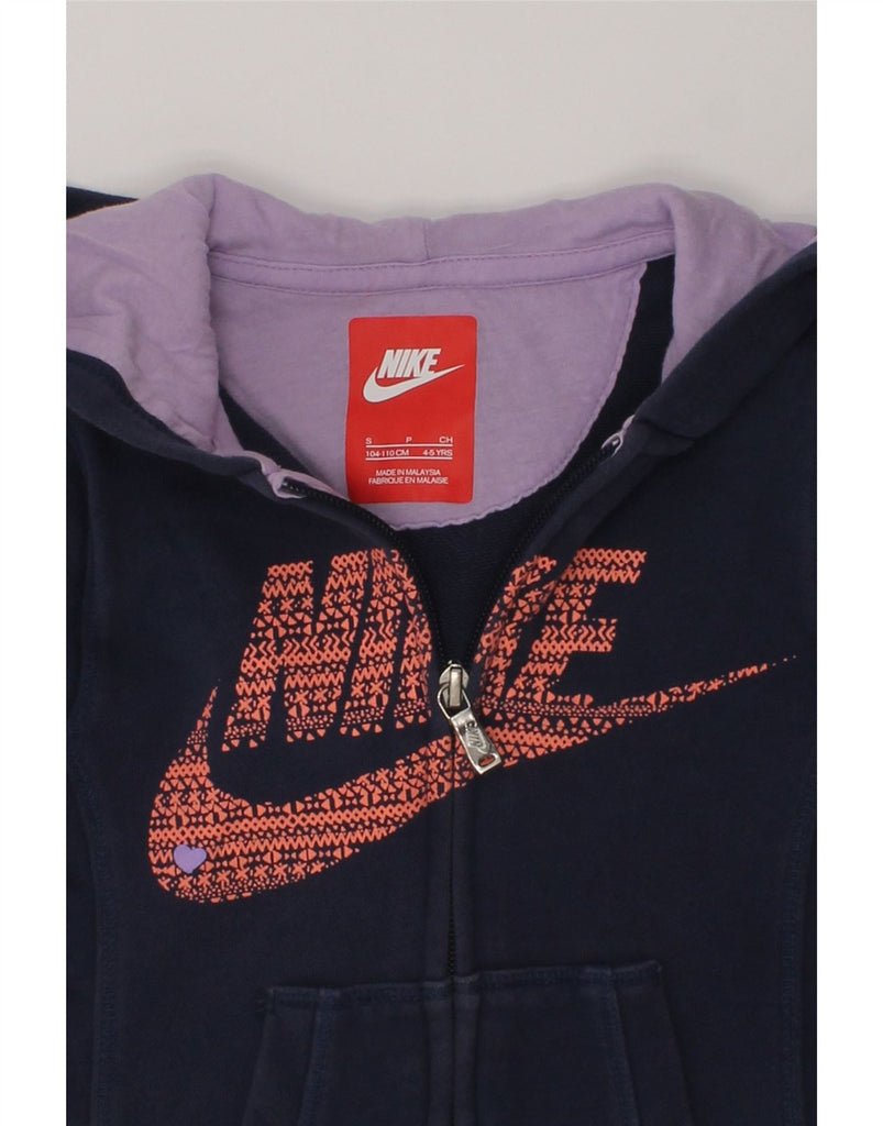 NIKE Girls Graphic Zip Hoodie Sweater 4-5 Years Small Purple Colourblock | Vintage Nike | Thrift | Second-Hand Nike | Used Clothing | Messina Hembry 