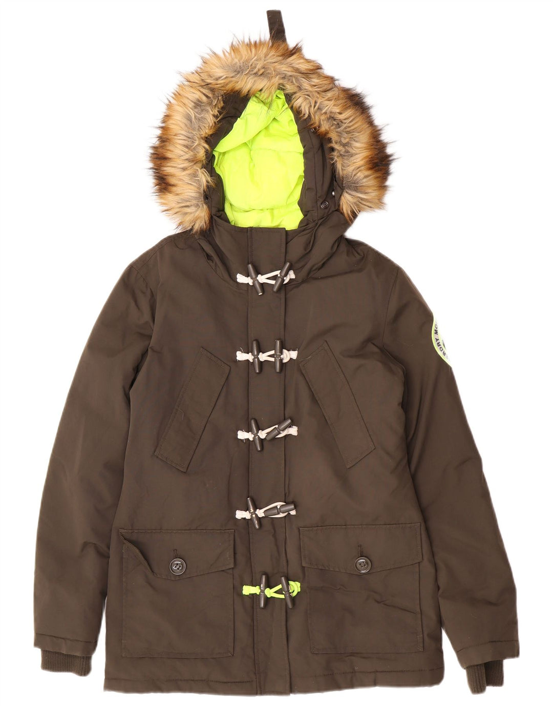 Superdry Womens Hooded Oversized Parka Jacket UK 10 Small Khaki Nylon