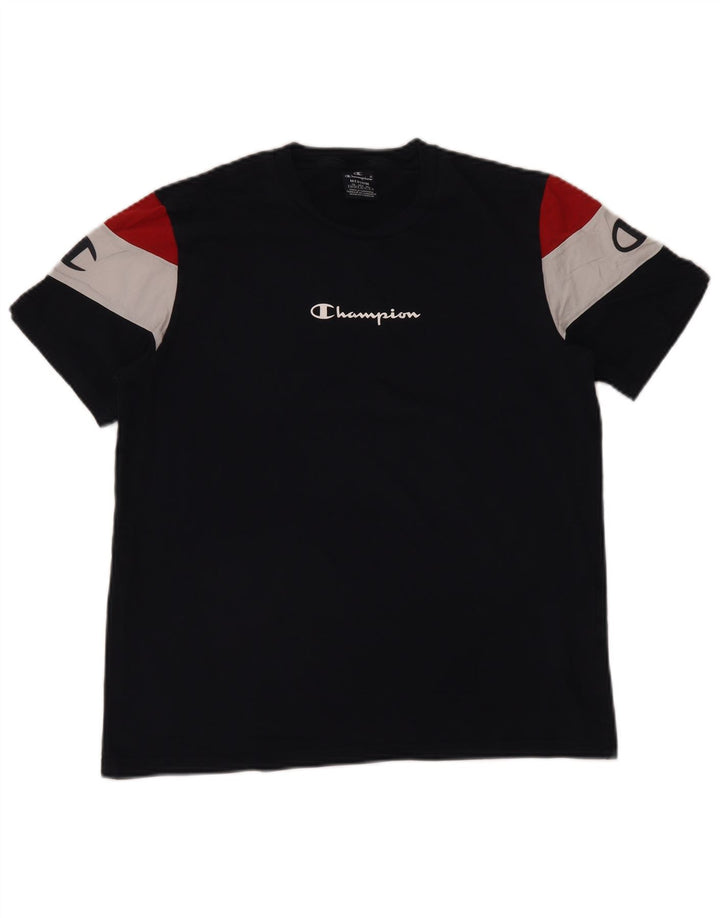 CHAMPION Womens Graphic T-Shirt Top UK 14 Medium Navy Blue Colourblock