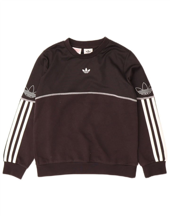 ADIDAS Boys Graphic Sweatshirt Jumper 9-10 Years Black Cotton