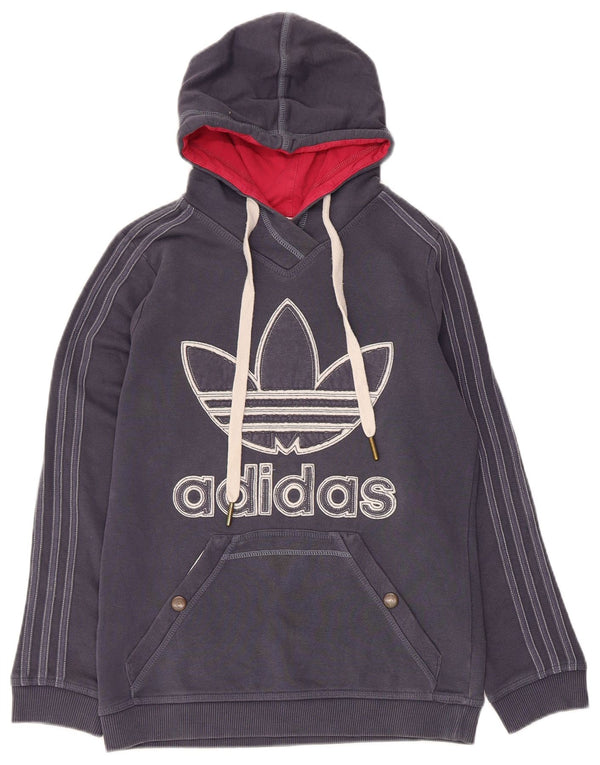 Adidas Womens Graphic Hoodie Jumper IT 46 Large Navy Blue Cotton