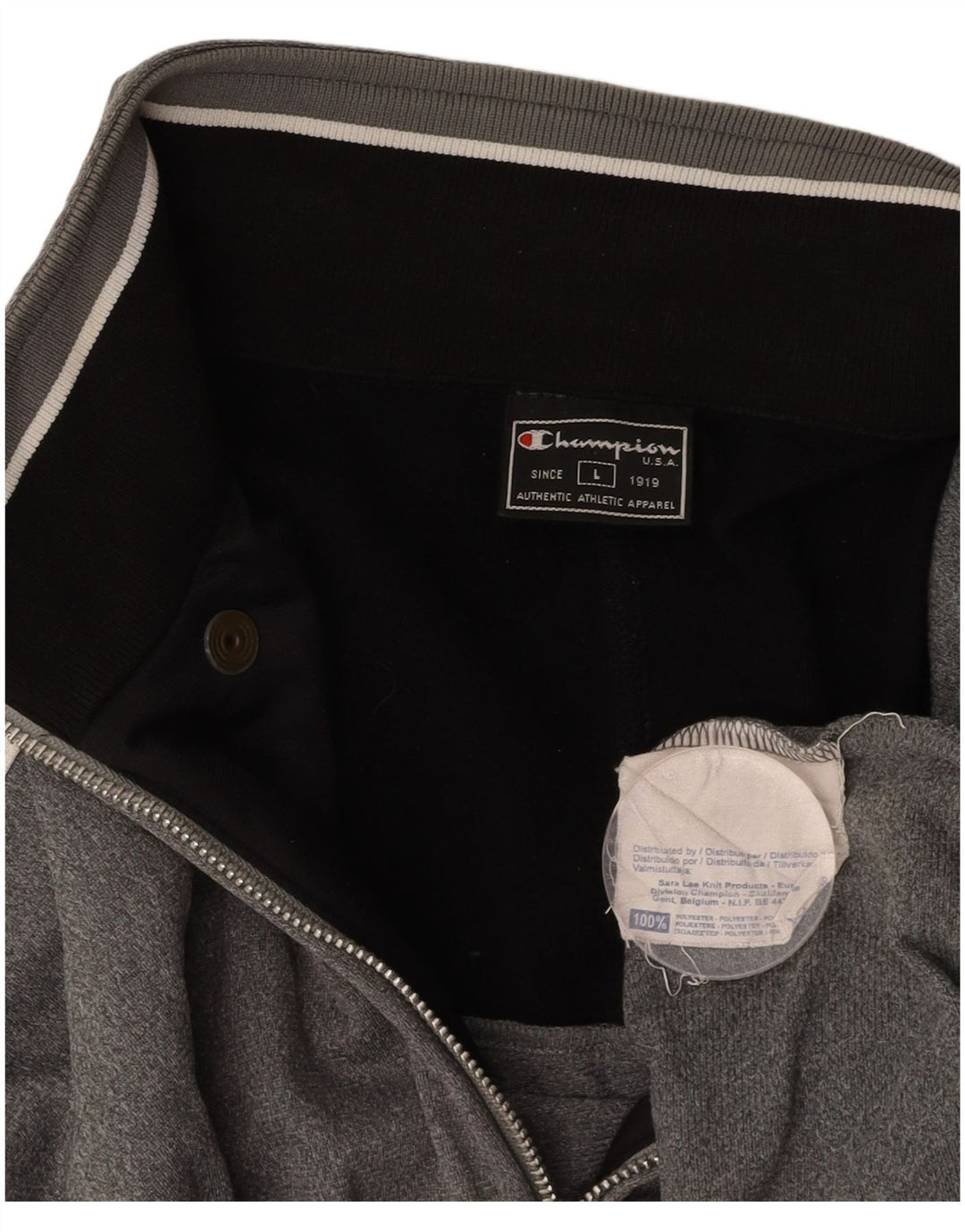 CHAMPION Mens Tracksuit Top Jacket Large Grey Colourblock Polyester