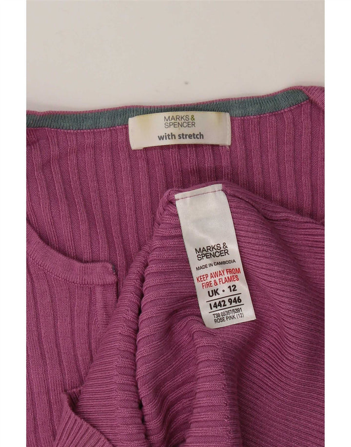 Marks & Spencer Womens V-Neck Jumper Sweater UK 12 Medium Pink Viscose
