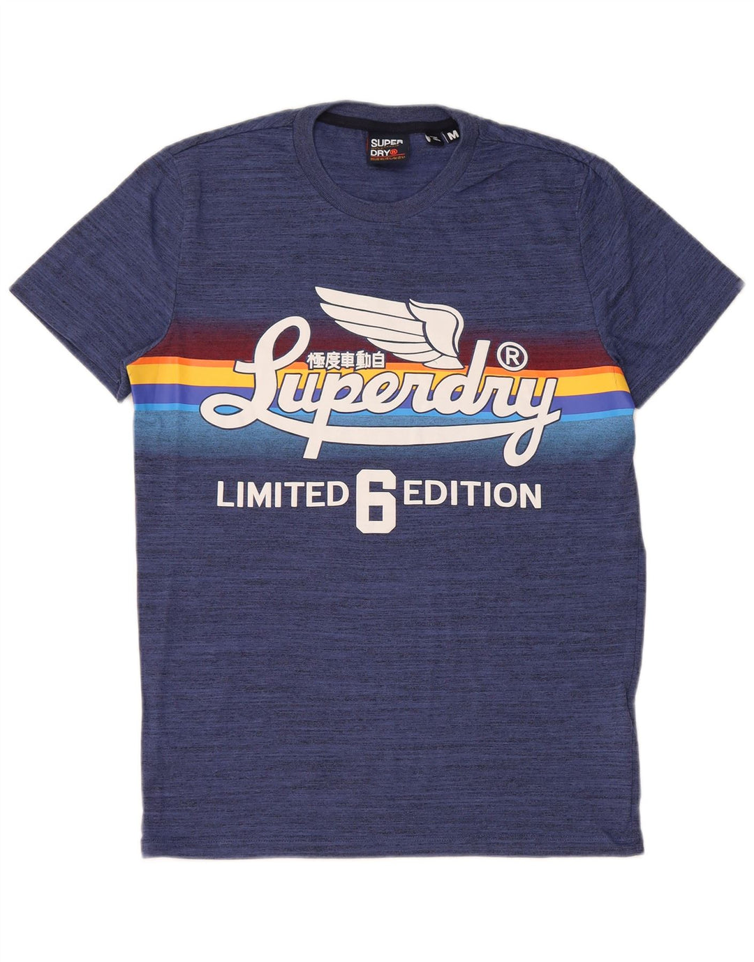 Superdry Mens Regular Graphic T-Shirt Top Medium Blue Flecked Cotton