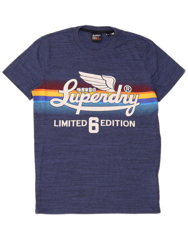 Superdry Mens Regular Graphic T-Shirt Top Medium Blue Flecked Cotton