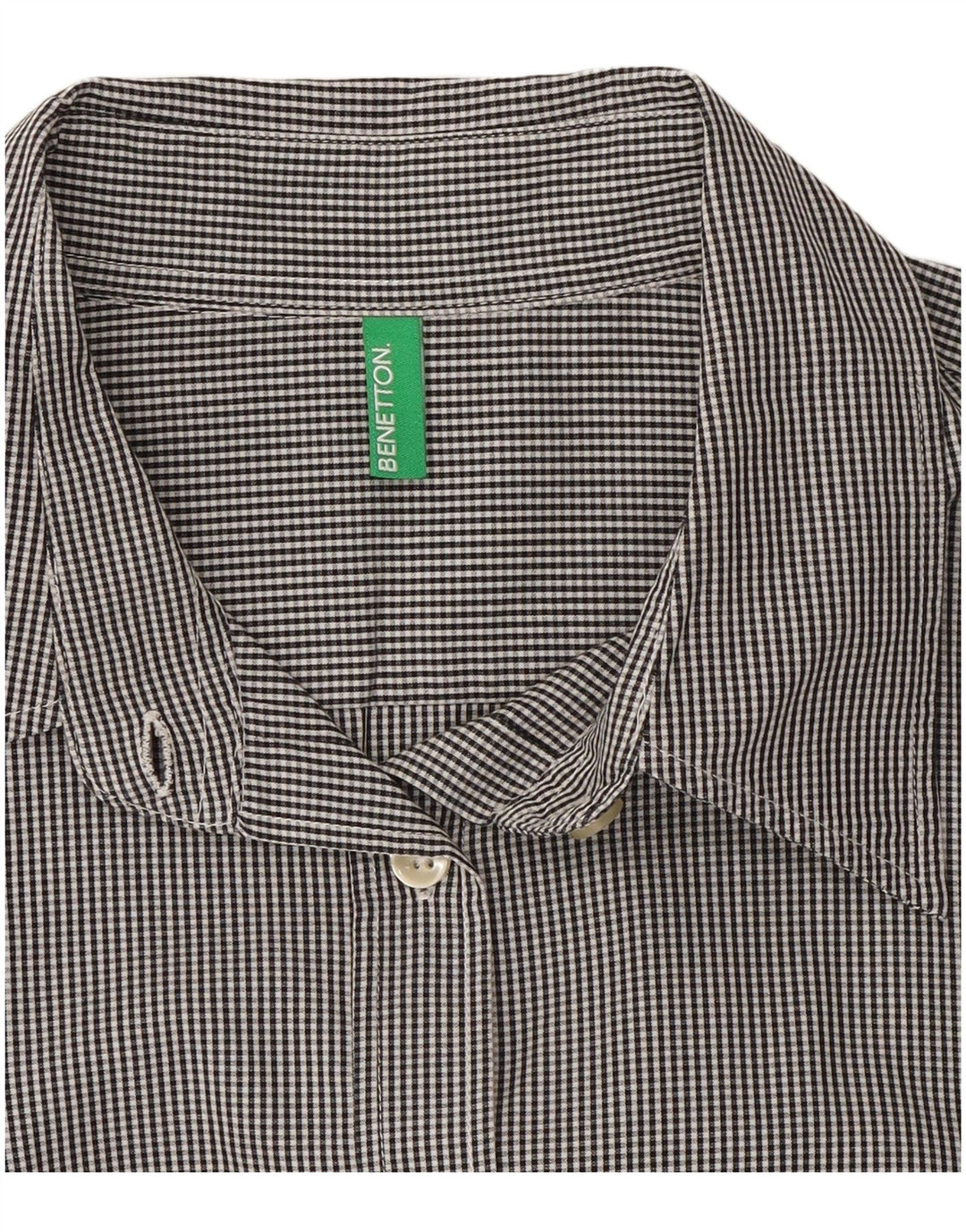 BENETTON Womens Short Sleeve Shirt UK 14 Medium Black Gingham