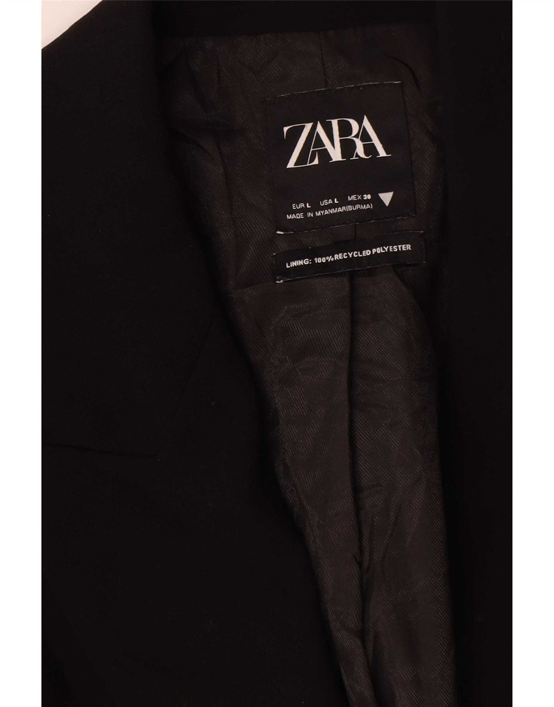 Zara Womens Longline Double Breasted Blazer Jacket UK 16 Large Black