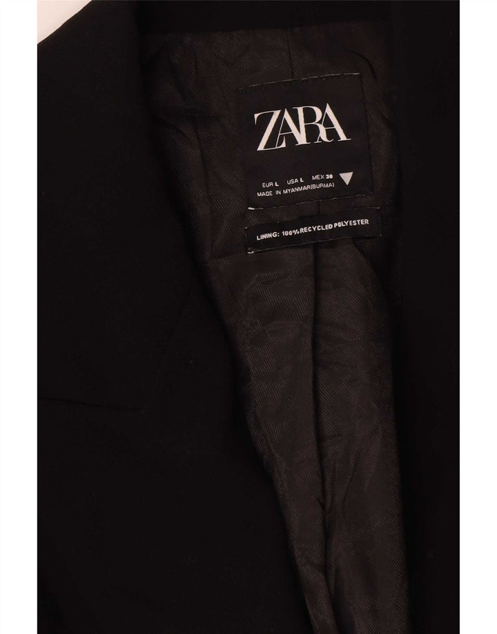 Zara Womens Longline Double Breasted Blazer Jacket UK 16 Large Black