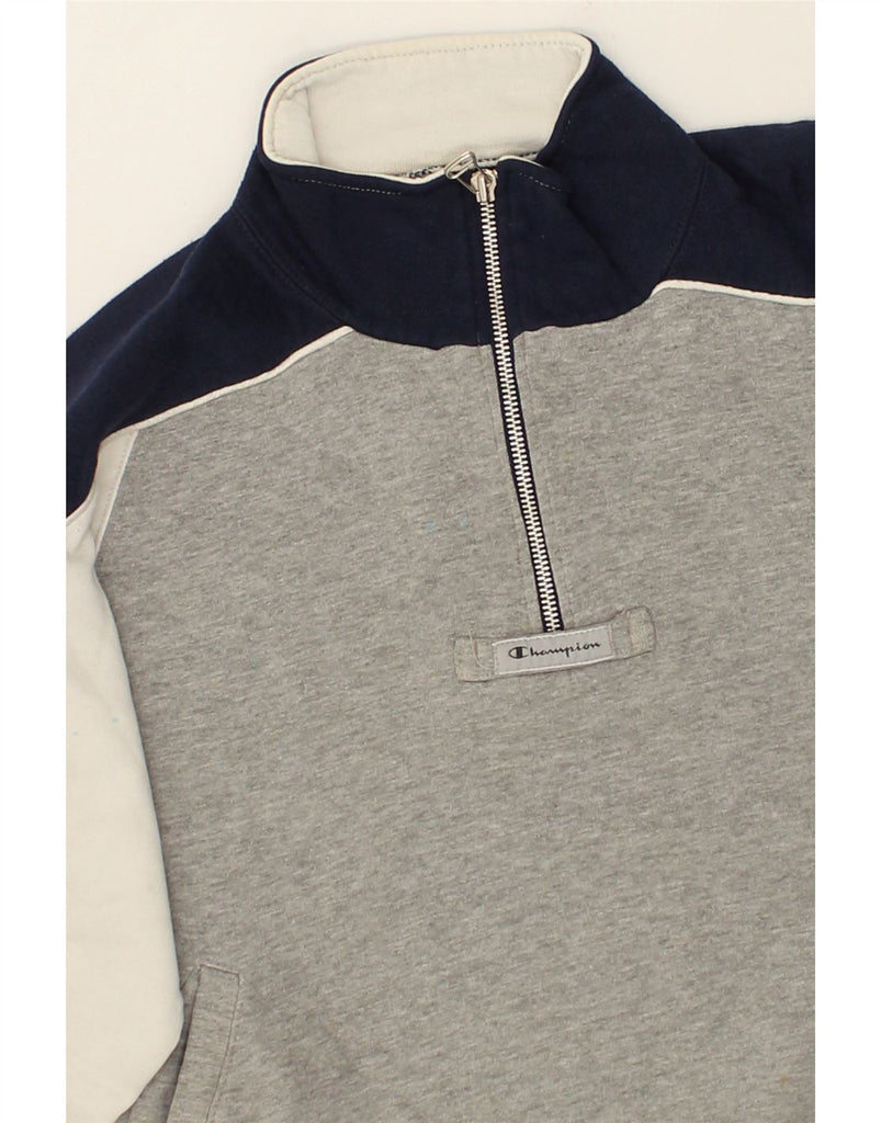 CHAMPION Mens Zip Neck Sweatshirt Jumper Small Grey Colourblock Cotton | Vintage Champion | Thrift | Second-Hand Champion | Used Clothing | Messina Hembry 