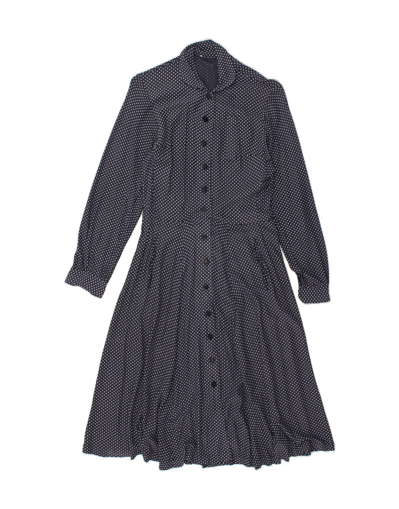 VINTAGE Womens Long Sleeve Shirt Dress UK 12 Medium Black Polka Dot | Vintage Vintage | Thrift | Second-Hand Vintage | Used Clothing | Messina Hembry 