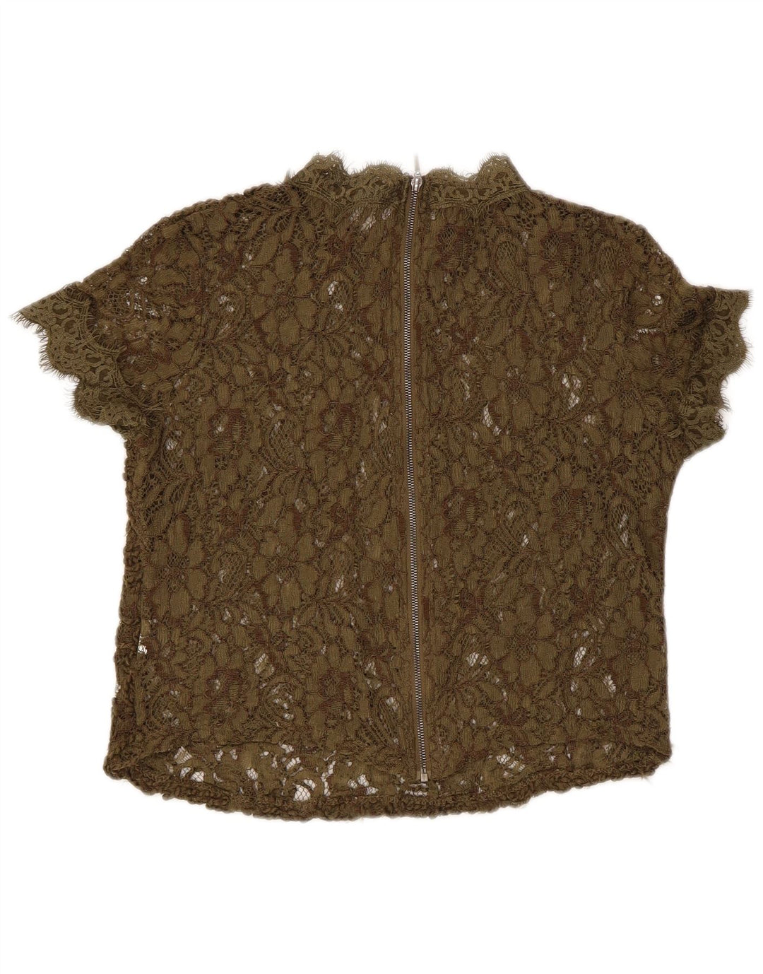 Zara Womens Lace See Through Blouse Top UK 8 Small Khaki
