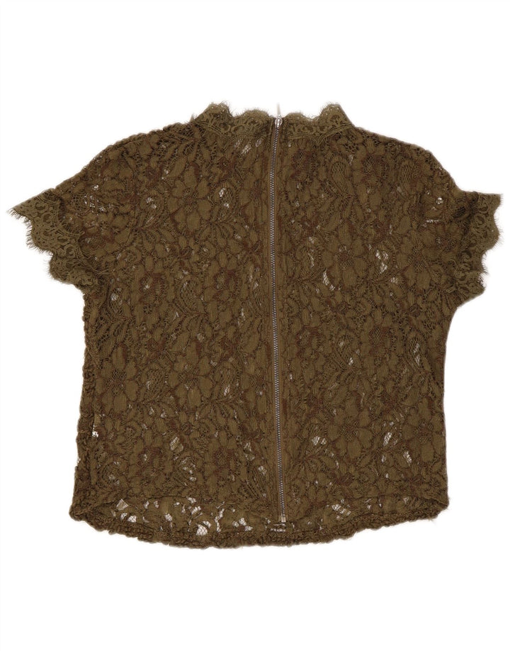 Zara Womens Lace See Through Blouse Top UK 8 Small Khaki