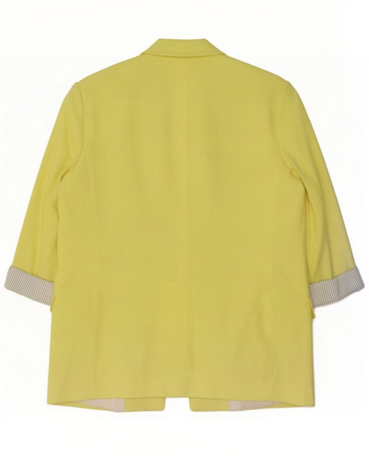 Zara Womens 3/4 Sleeve Open Blazer Jacket UK 16 Large Yellow Acetate