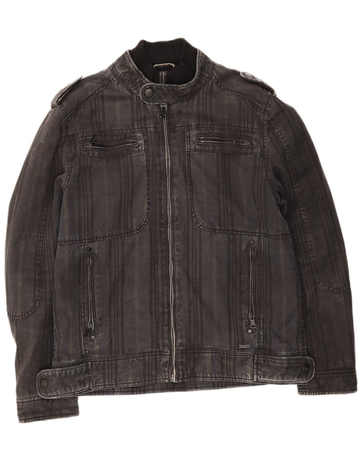 Zara Mens Military Denim Jacket UK 40 Large Grey Cotton