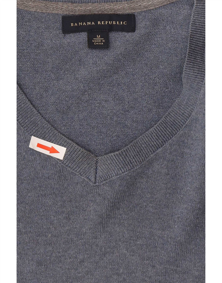Banana Republic Mens V-Neck Jumper Sweater Medium Blue Cotton