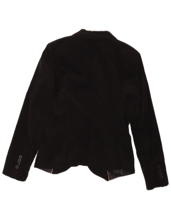 Zara Womens 1 Button Velvet Blazer Jacket UK 10 Small Black Cotton