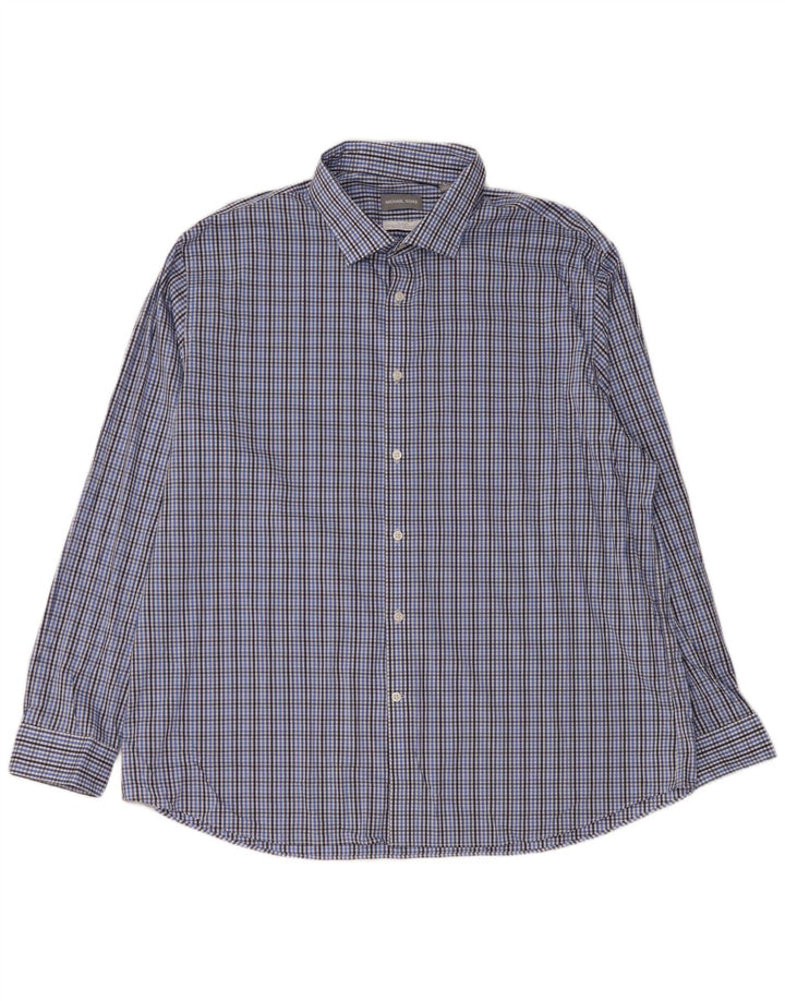 MICHAEL KORS Mens Slim Fit Shirt Size 18 1/2 2XL Blue Check Cotton