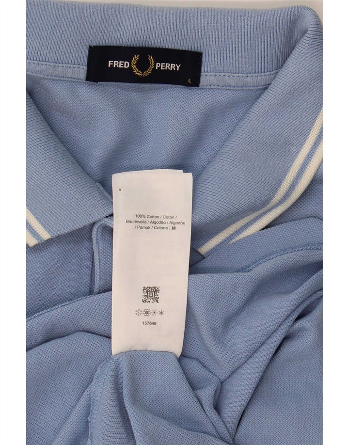 Fred Perry Mens Polo Shirt Large Blue Striped Cotton