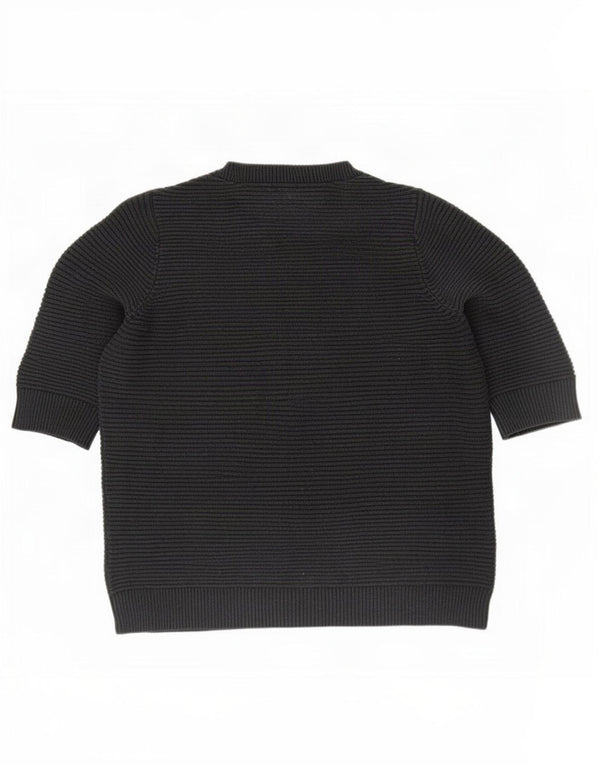 Cos Mens Short Sleeve Boat Neck Jumper Sweater Medium Black Cotton