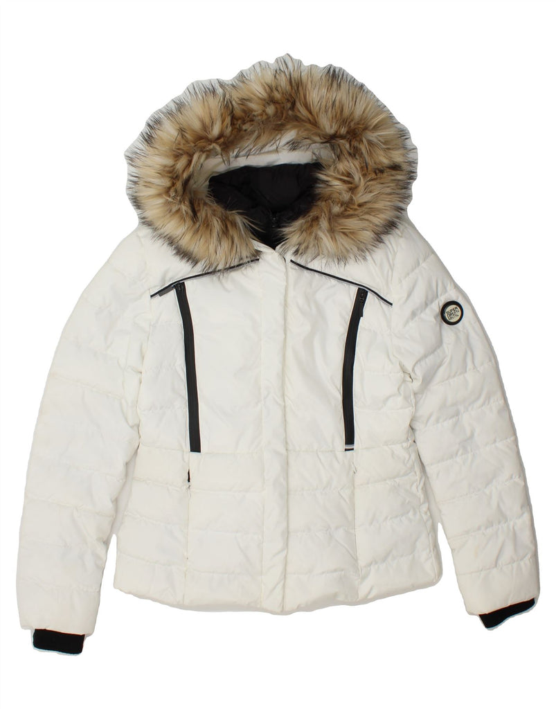 SUPERDRY Womens Hooded Padded Jacket UK 10 Small White Nylon Vintage Superdry and Second-Hand Superdry from Messina Hembry 