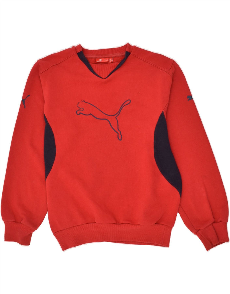 PUMA Boys Graphic Sweatshirt Jumper 11-12 Years Large Red Colourblock | Vintage Puma | Thrift | Second-Hand Puma | Used Clothing | Messina Hembry 