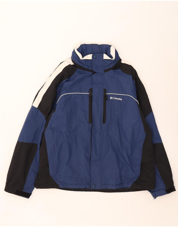 Columbia Mens Hooded Windbreaker Jacket UK 42 XL Navy Blue Colourblock