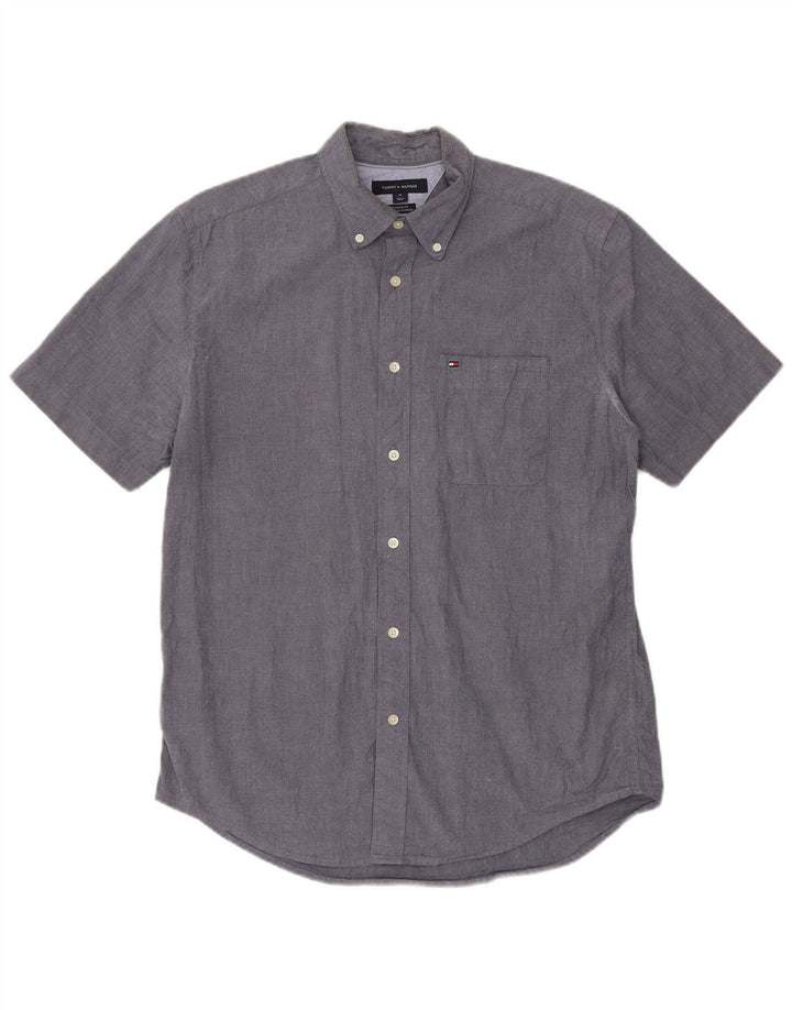 Tommy Hilfiger Mens Short Sleeve Classic Fit Shirt Medium Navy Blue Cotton