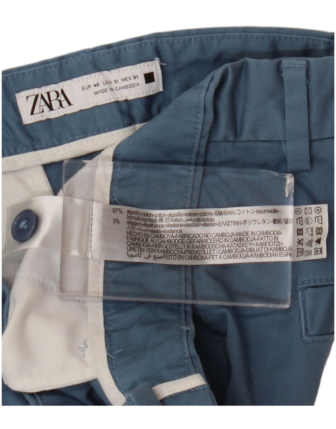 Zara Mens Chino Shorts EU 40 Medium W31  Blue Cotton