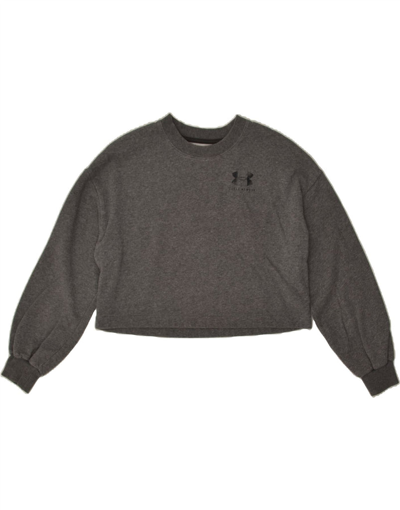 UNDER ARMOUR Womens Crop Sweatshirt Jumper UK 6 XS Grey Cotton | Vintage Under Armour | Thrift | Second-Hand Under Armour | Used Clothing | Messina Hembry 