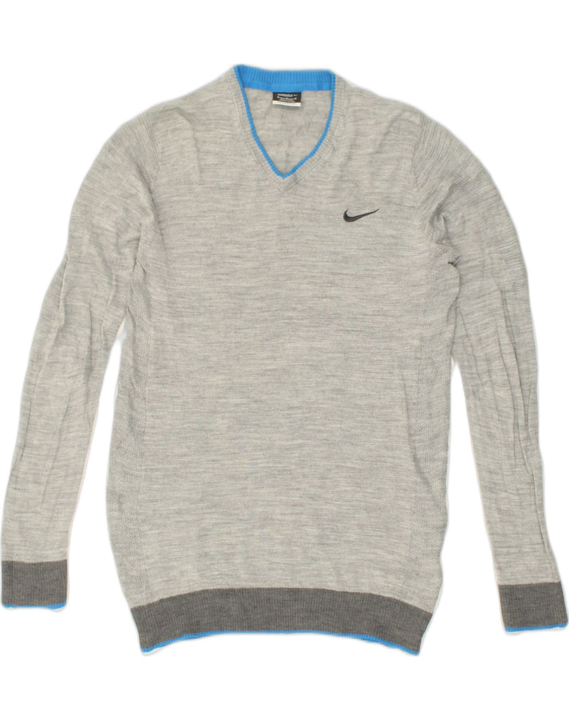 NIKE Mens V-Neck Jumper Sweater Medium Grey Wool | Vintage Nike | Thrift | Second-Hand Nike | Used Clothing | Messina Hembry 