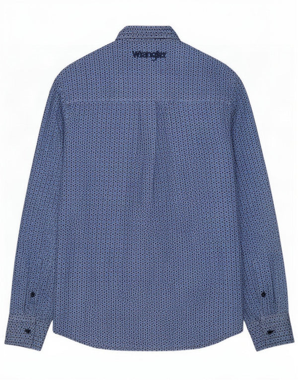 Wrangler Mens Shirt Small Blue Geometric Cotton