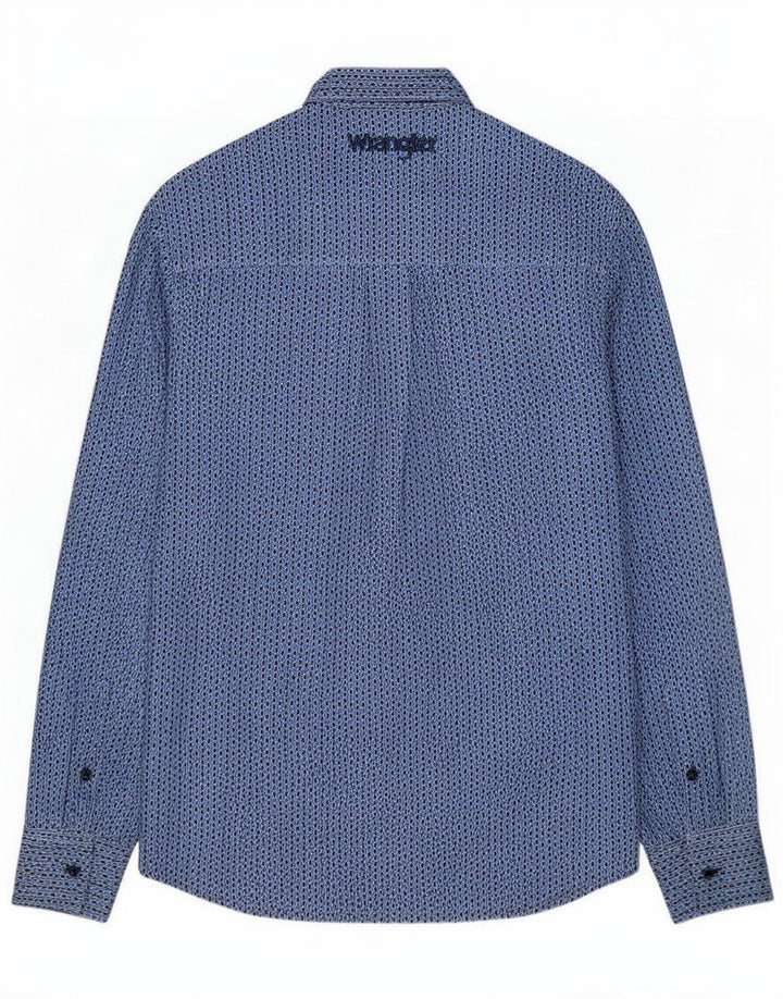 Wrangler Mens Shirt Small Blue Geometric Cotton