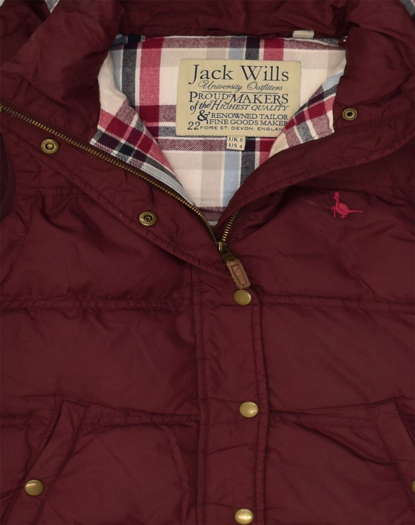 JACK WILLS Womens Hooded Padded Gilet UK 8 Small Burgundy | Vintage Jack Wills | Thrift | Second-Hand Jack Wills | Used Clothing | Messina Hembry 